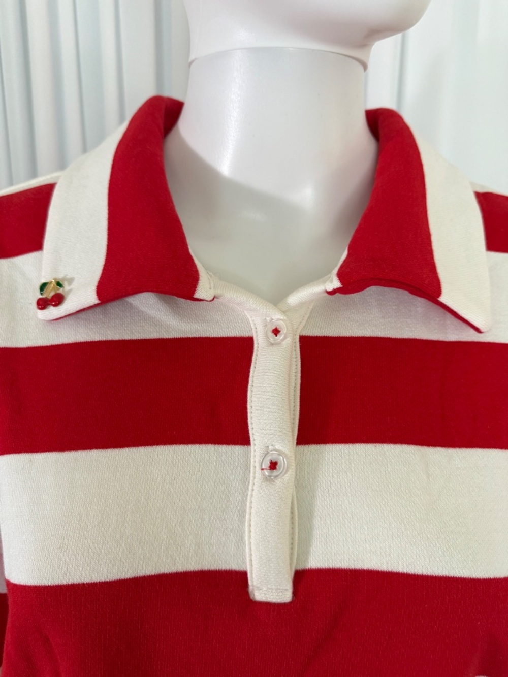 G by Giuliana Striped Rugby Polo Top Cherry Detail Red White Pullover NWOT | XL - Picture 11 of 16
